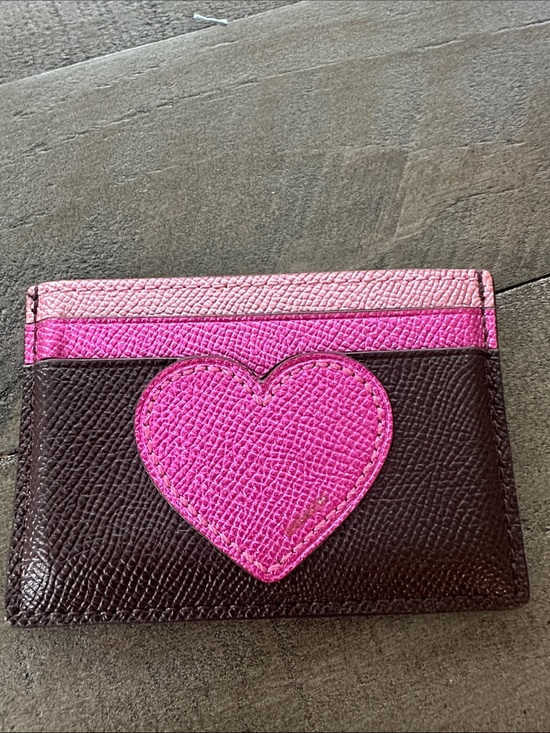 Coach Handbags - Coach Brown Leather Card Holder with Pink Heart Accent